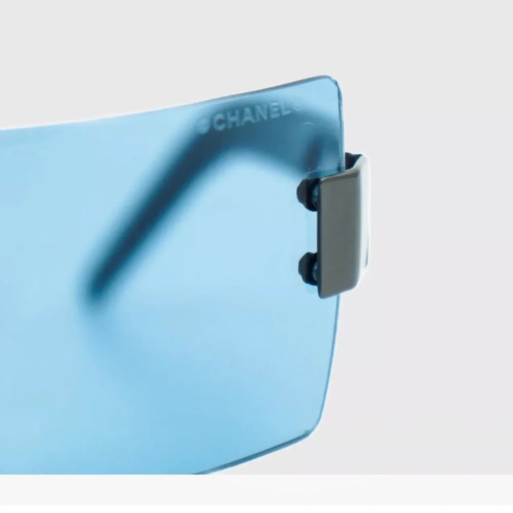 Chanel Blue Shield Sunglasses on Metal with Case - Picture 14 of 14